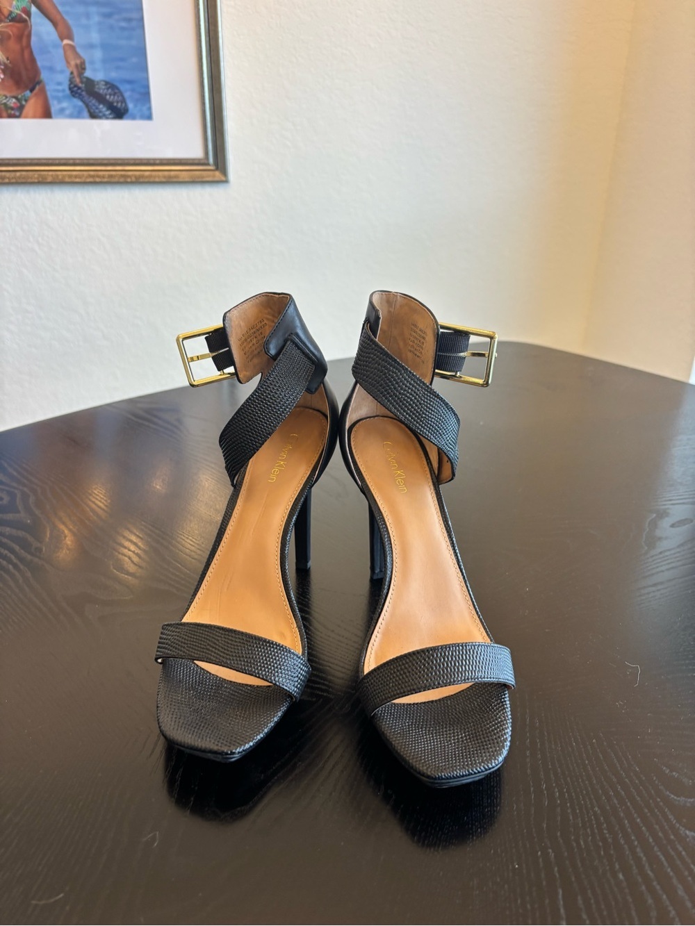 Calvin Klein Black Strappy Ankle-Buckle Stiletto Sandals